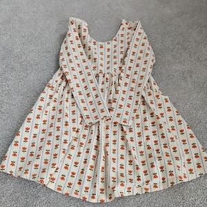 Hanna Andersson White and Orange Floral Kids Dress Size 6-7